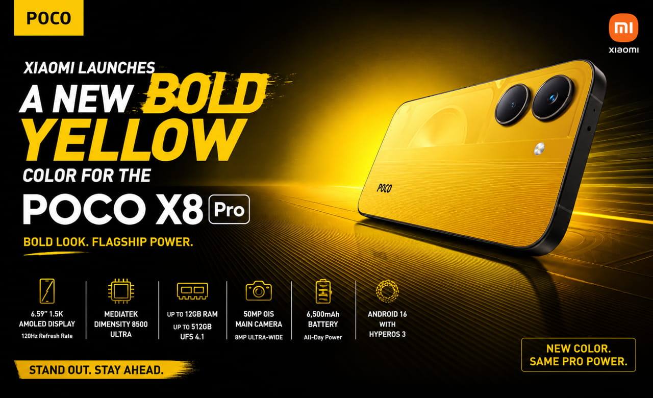 Poco X8 Pro بلون Bold Yellow الجديد 2026